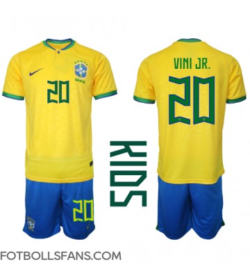 Brasilien Vinicius Junior #20 Replika Hemmatröja Barn VM 2022 Kortärmad (+ Korta byxor)